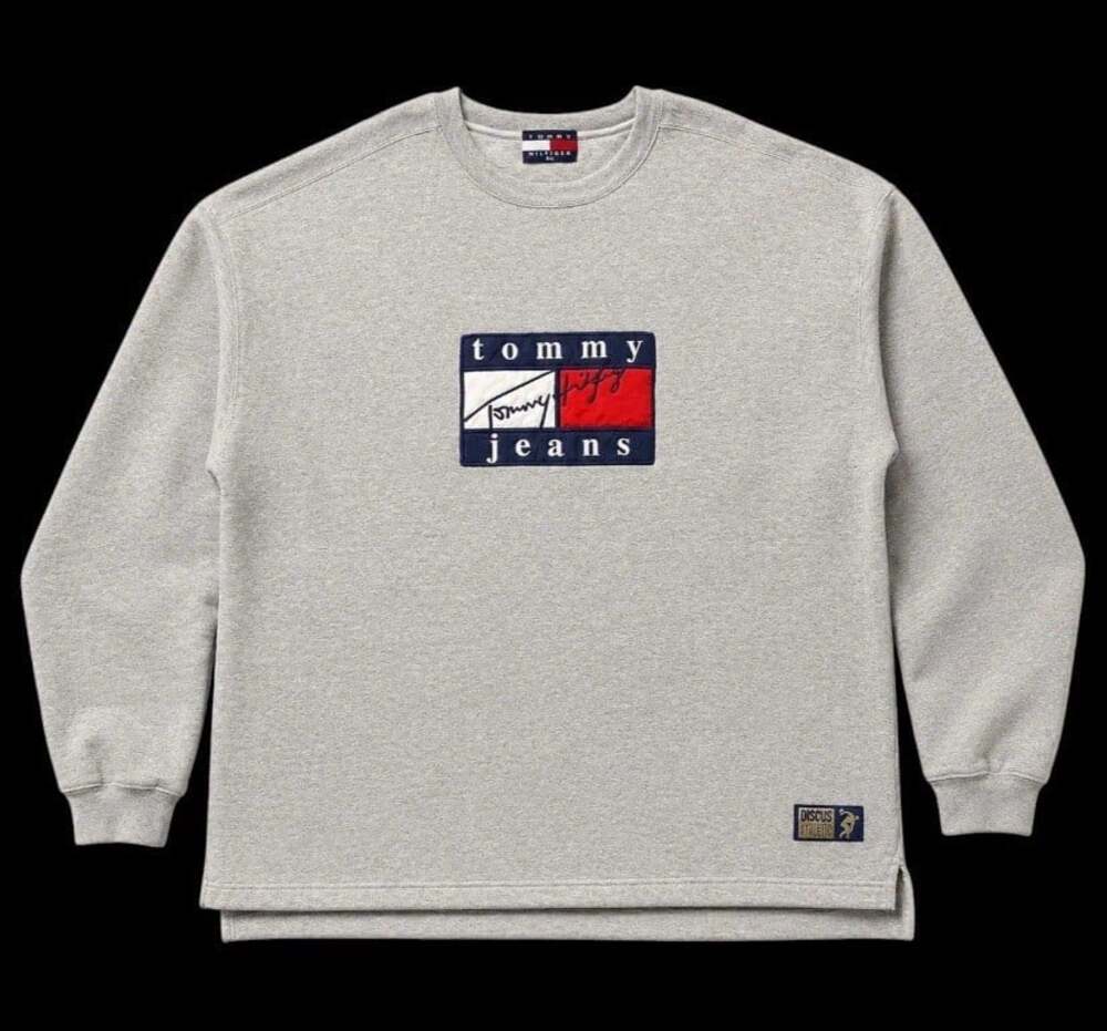 Vtg 90s Tommy Jeans Big Flag Sweatshirt XXL Discus Athletic Gray Crewneck USA